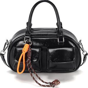 Leather Crossbody Bag Women Retro Boston Style Organizer Small Shoulder Purse